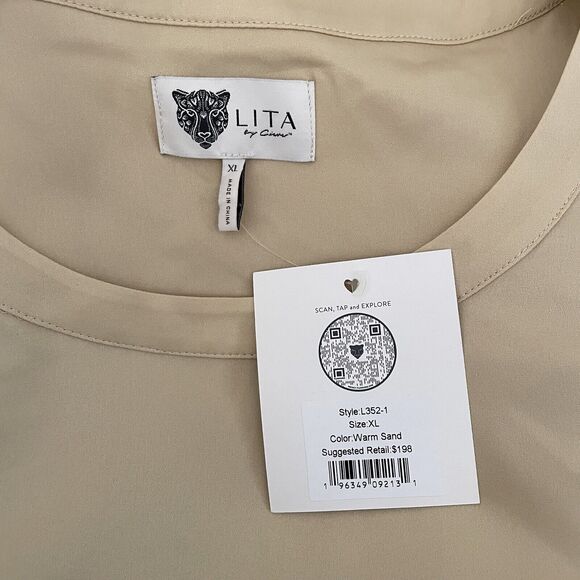 LITA by Ciara NWT 100% Silk Top Cream Tan Size XL MSRP $198 - Picture 4 of 16